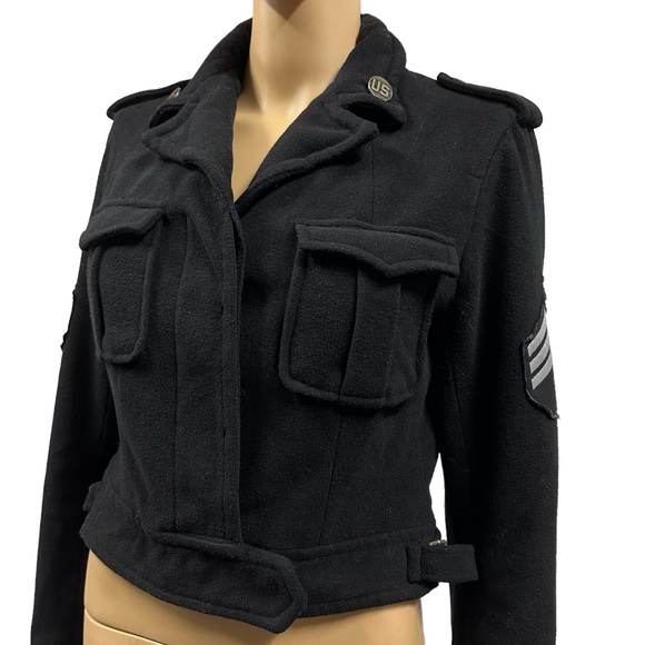BBDakota Military Black Bomber Jacket with Pockets and Stripes Patches Womens M - Picture 2 of 16